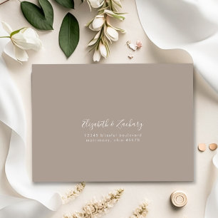 Modern Script Taupe Wedding RSVP Return Envelope
