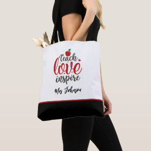 Modern Script Teach Love Inspire Teacher Tote Bag