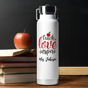 Modern Script Teach Love Inspire Teacher Water Bottle
