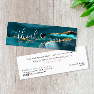modern script teal agate heart thank you for order mini business card