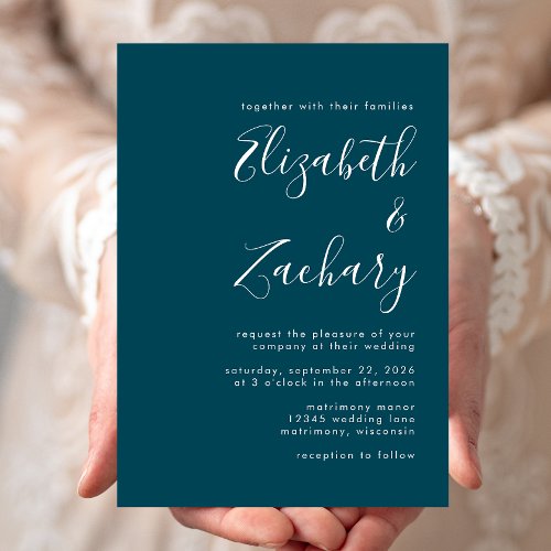 Modern Script Teal Blue Wedding Invitation