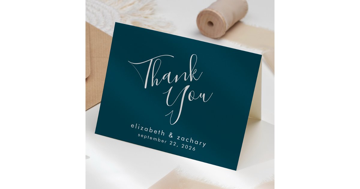 Modern Script Teal Blue Wedding Thank You Card | Zazzle