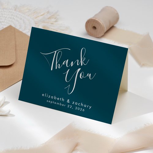 Modern Script Teal Blue Wedding Thank You Card