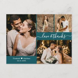 Modern Script Teal Photo Collage Wedding Thank You Postcard