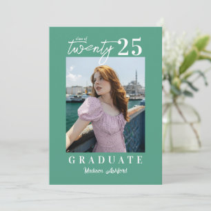 Modern Script Teal Photo Graduation Party  Invitation