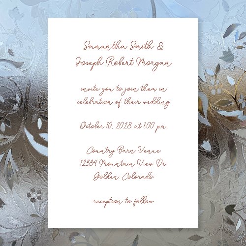 Modern Script Terra Cotta and White Wedding Invitation