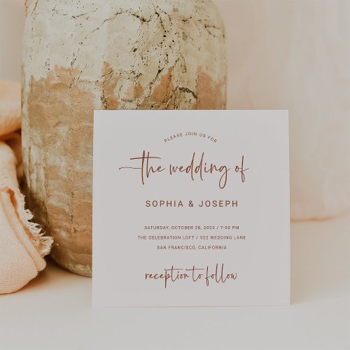 Modern Script  Terracotta and Cream Wedding Invitation