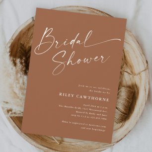 Modern Script Terracotta Boho Bridal Shower Invitation