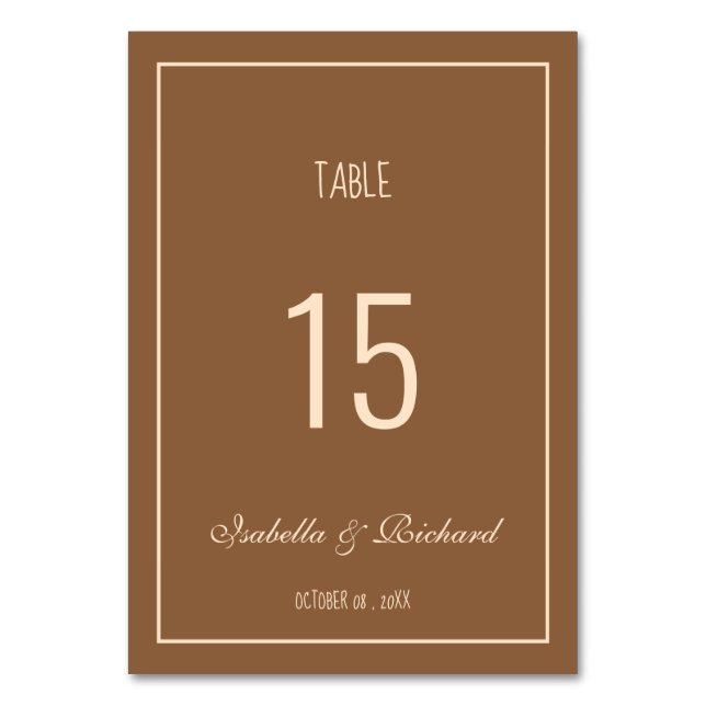 Modern Script Terracotta Fall Wedding Table Card (Front)