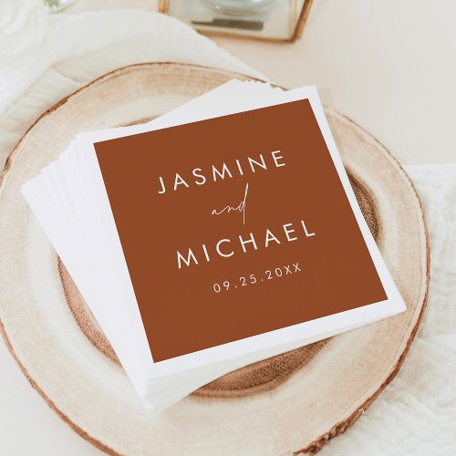 Modern Script Terracotta Wedding Napkins