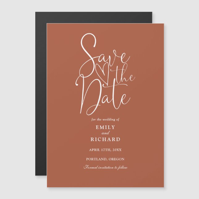 Modern Script Terracotta Wedding Save The Date Magnetic Invitation (Front/Back)
