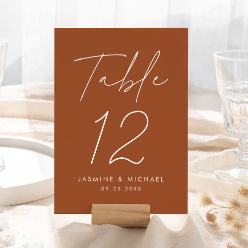 Modern Script Terracotta Wedding Table Number Card