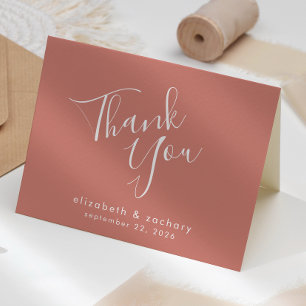 Modern Script Terracotta Wedding Thank You Card