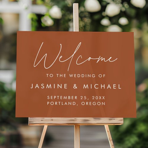 Modern Script Terracotta Wedding Welcome Acrylic Sign