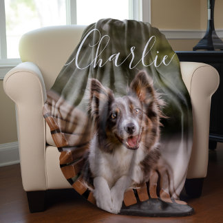 Modern Script Text Custom Photo Fleece Blanket