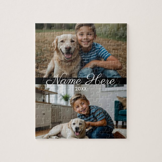 Modern Script Text Pet Photo New Year Jigsaw Puzzle (Vertical)
