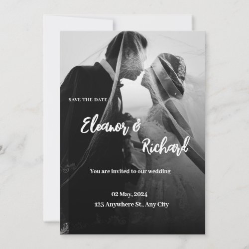 Modern Script text  Photo Wedding save the date  Thank You Card