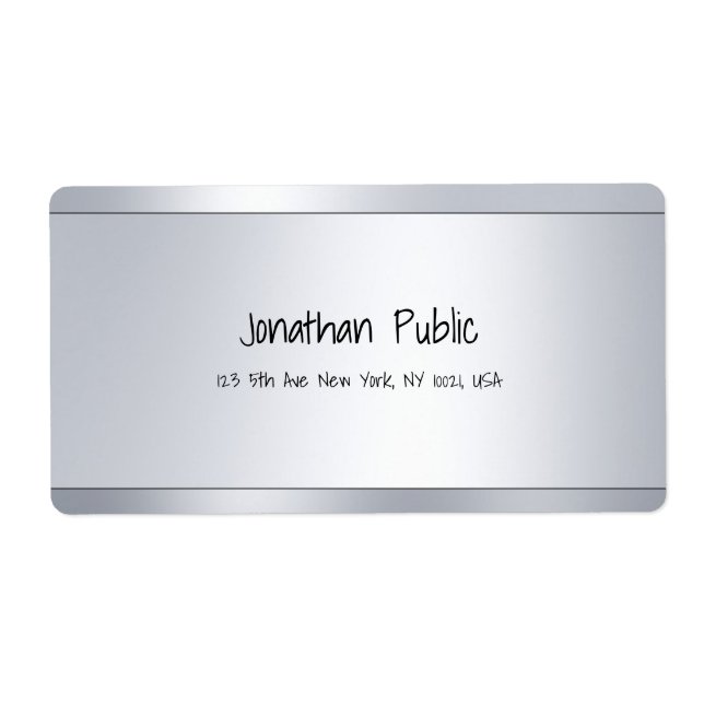 Modern Script Text Silver Glamour Shipping Address Label (Front)