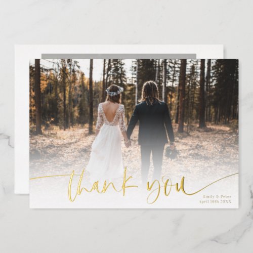 Modern script thank you 2 photos wedding  foil invitation