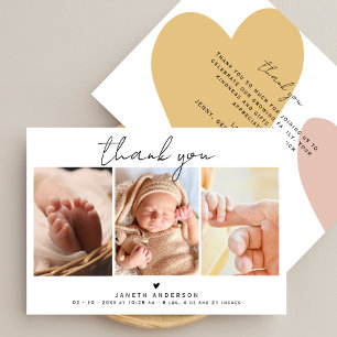 Modern Script Thank You 3 Photos Baby Shower Card