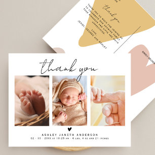 Modern Script Thank You 3 Photos Baby Shower Postcard