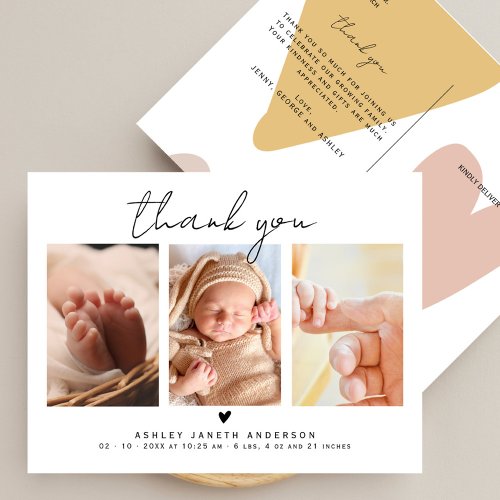 Modern Script Thank You 3 Photos Baby Shower  Postcard