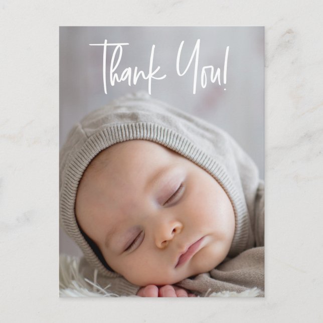 Modern Script Thank You Baby Photo Announcement Postcard (Front)