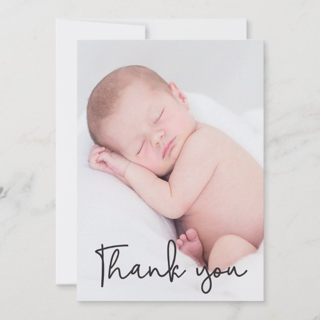 Modern Script Thank You Baby Photo birth Announcement (Front)