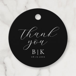 Modern Script Thank You Black Wedding Favor Tags