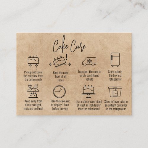 Modern Script Thank You Cake Care Instructions Business Card