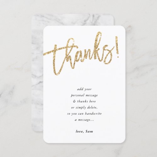 MODERN SCRIPT thank you note gold glitter type Invitation