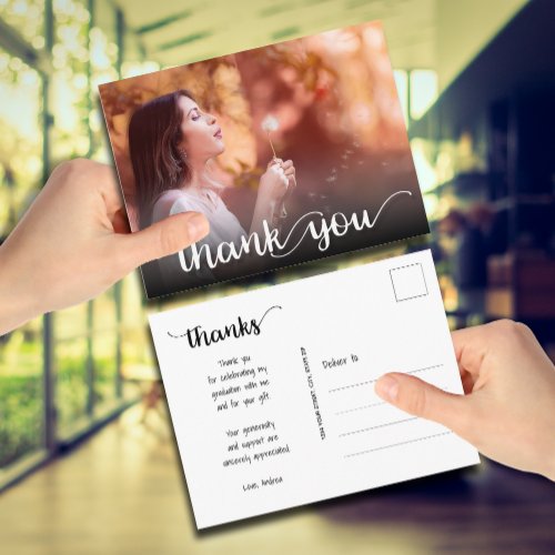 Modern Script Thank You Photo Graduation Postcard