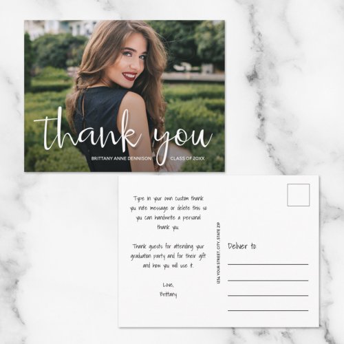 Modern Script Thank You Photo Graduation Postcard