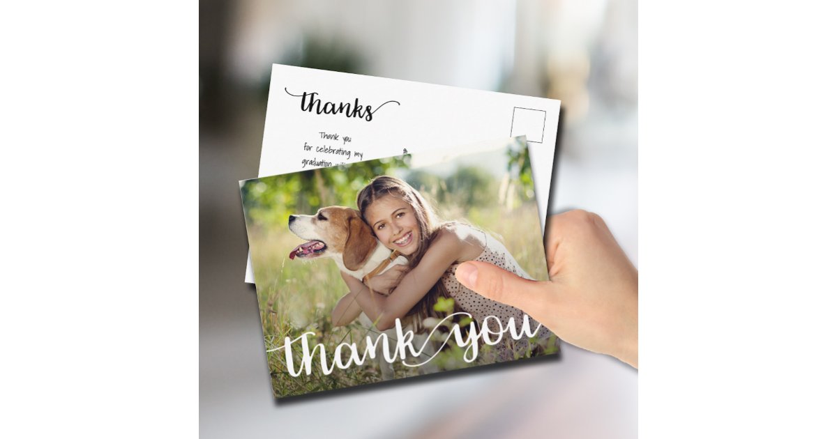 Modern Script Thank You Photo Graduation Postcard | Zazzle