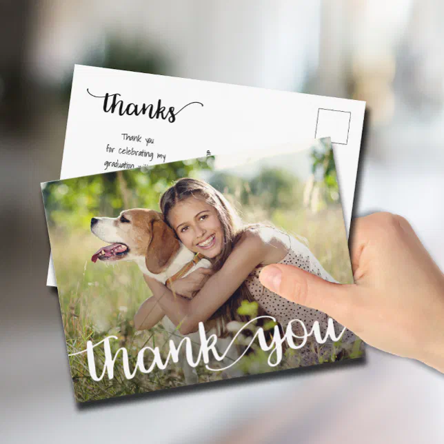 Modern Script Thank You Photo Graduation Postcard | Zazzle