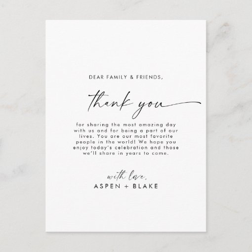 Modern Script Thank You Reception Card | Zazzle