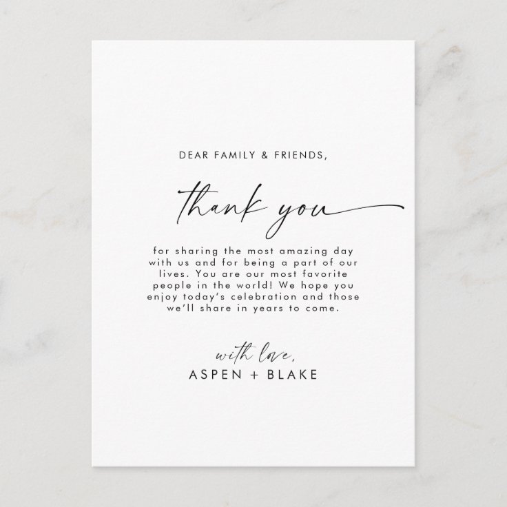 Modern Script Thank You Reception Card | Zazzle