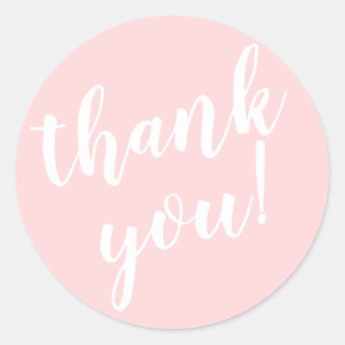 Modern Script Thank You Simple Blush Pink Classic Round Sticker