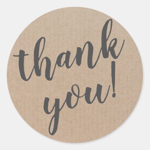 Modern Script Thank You Simple Cardboard Classic Round Sticker