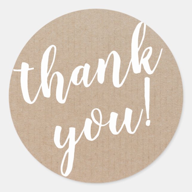 Modern Script Thank You Simple Cardboard Classic Round Sticker (Front)
