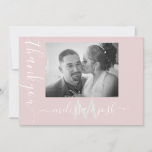 Modern Script Thank You Wedding Couples Photo Pink Invitation