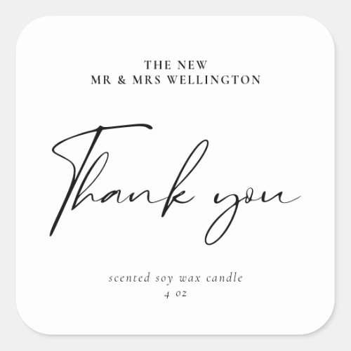 Modern Script Thank You Wedding Favor Candle Square Sticker