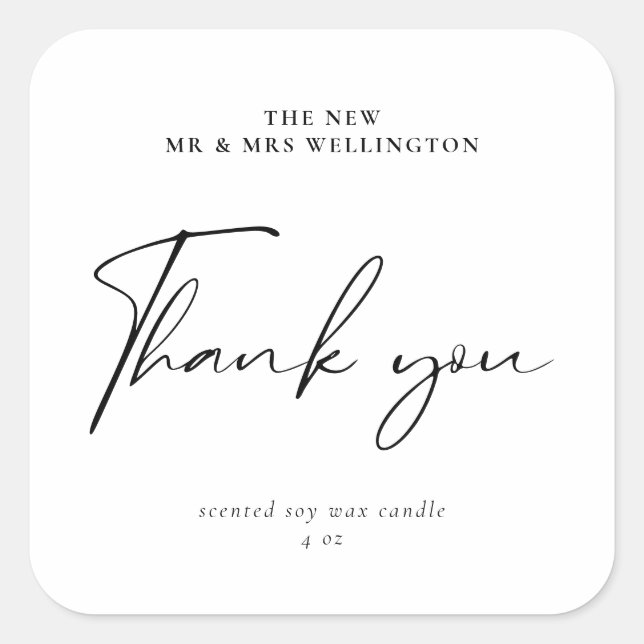 Modern Script Thank You Wedding Favor Candle Square Sticker (Front)