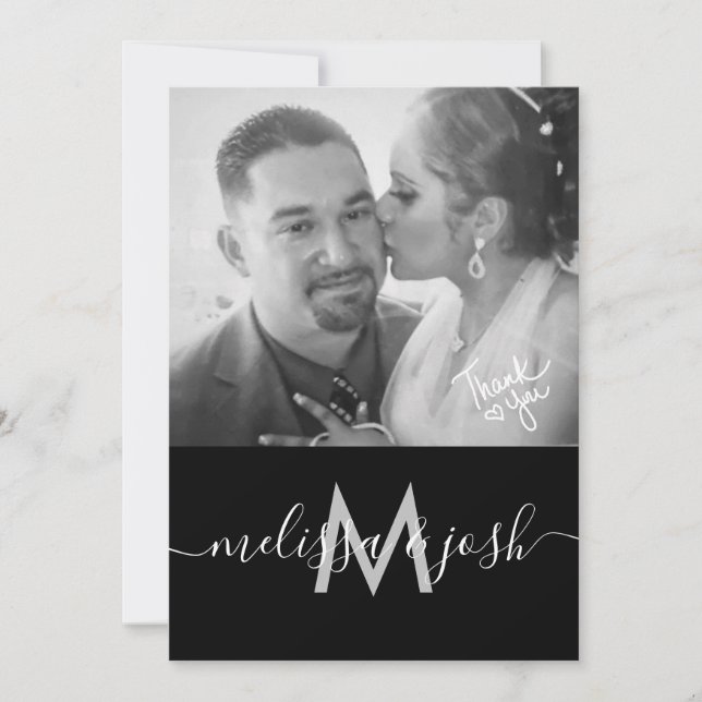 Modern Script Thank You Wedding Monogram Photo  Invitation (Front)