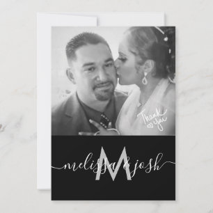 Modern Script Thank You Wedding Monogram Photo Invitation