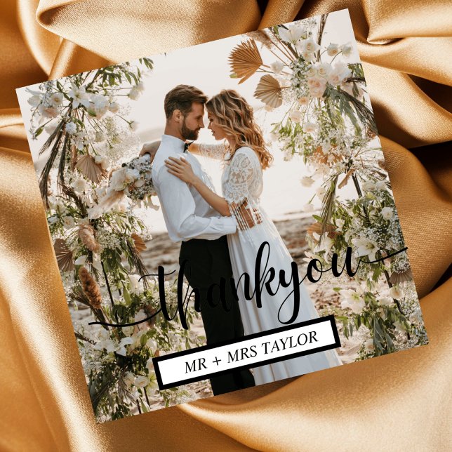 Modern Script Thank You Wedding Photo Favor Card (Creator Uploaded)