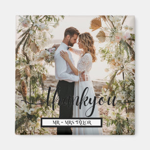 Modern Script Thank You Wedding Photo Favor Magnet