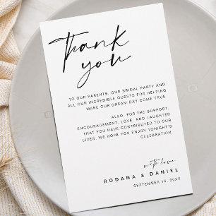 Modern Script Thank You Wedding Reception Card