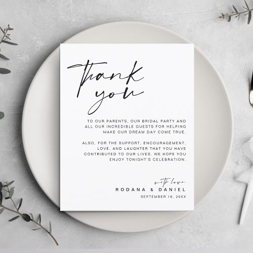 Modern Script Thank You Wedding Reception Card