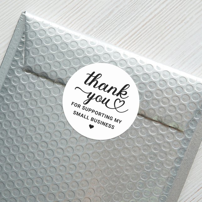 Modern Script Thanks Small Business Heart Classic Round Sticker (Creator Uploaded)